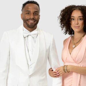 All White Mens Tuxedo - Wedding Suit - Mens Vested Square Shawl Paisley Prom & W